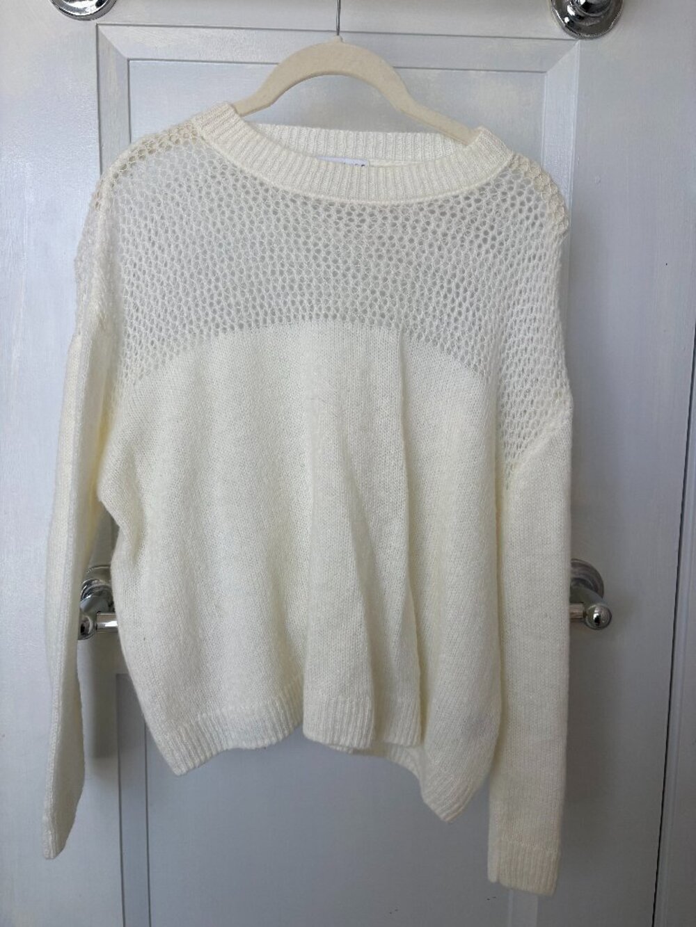 Miou Muse Ivory Open Knit Contrast Sweater Size S